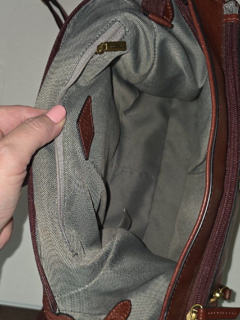 Fossil Amelia Brown Pebbled Leather Convertible Backpack Top Handle Bag Gold Key - Picture 13 of 16